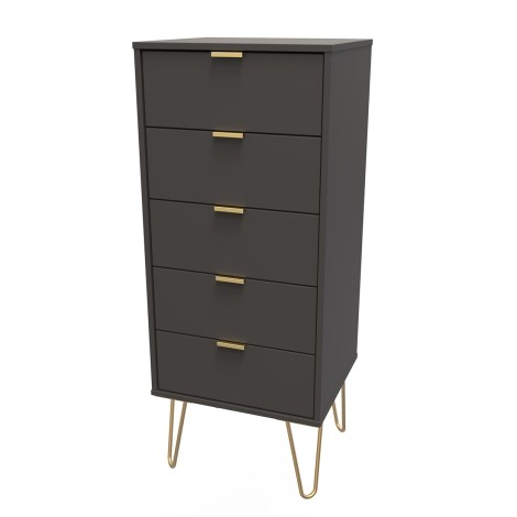 Hong Kong - Graphite - Narrow - Chest of 5 Drawer - Gold Hairpin Leg