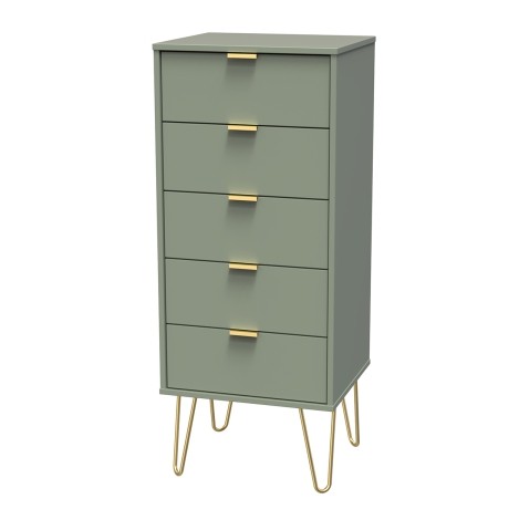 Hong Kong - Reed Green - Narrow - Chest of 5 Drawer - Gold Hairpin Leg