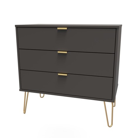 Hong Kong - Graphite - Chest of 3 Drawer - Gold Hairpin Leg