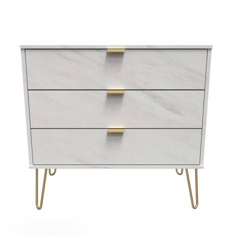Hong Kong - Marble - Chest of 3 Drawer - Gold Hairpin Legs