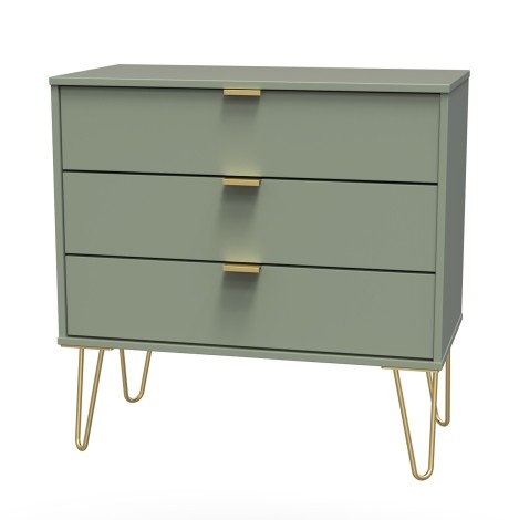 Hong Kong - Reed Green - Chest of 3 Drawer - Gold Hairpin Leg