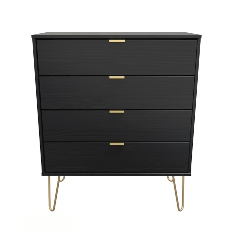 Hong Kong - Black - Chest of 4 Drawer - Gold Hairpin Leg
