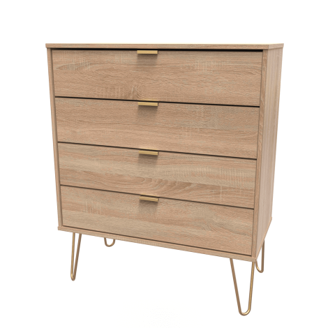 Hong Kong - Bardolino Oak - Chest of 4 Drawer - Gold Hairpin Leg