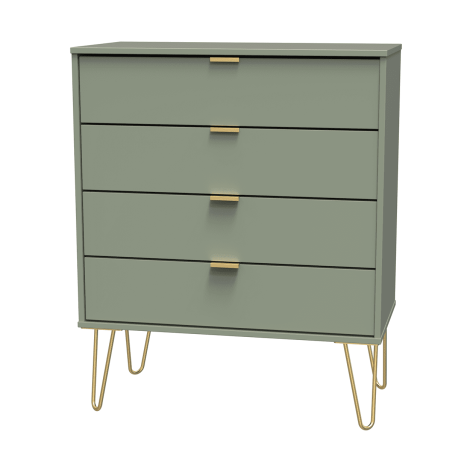 Hong Kong - Reed Green - Chest of 4 Drawer - Gold Hairpin Leg