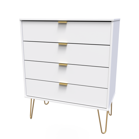 Hong Kong - White Matt - Chest of 4 Drawer - Gold Hairpin Leg