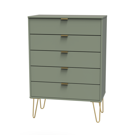 Hong Kong - Reed Green - Chest of 5 Drawer - Gold Hairpin Leg