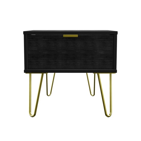 Hong Kong - Black - 1 Drawer - Bedside Table - Gold Hairpin Leg