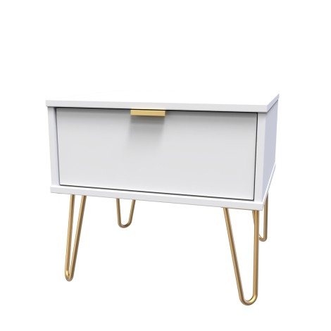 Hong Kong - White Matt - Medium - Chest of 1 Drawer - Gold Hairpin Leg