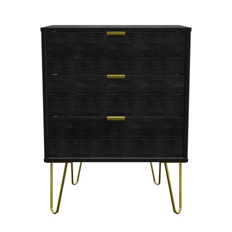 Hong Kong - Black - Medium - Chest of 3 Drawer - Gold Hairpin Leg