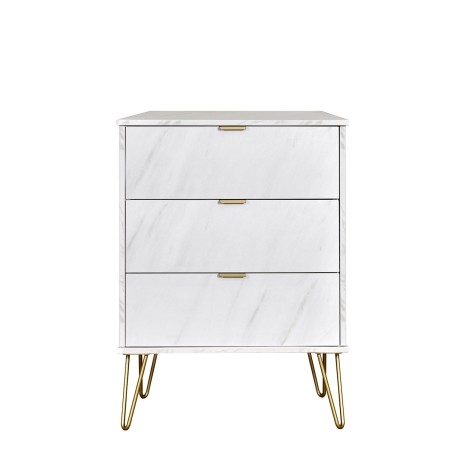 Hong Kong - Marble - Medium - Chest of 3 Drawer - Gold Hairpin Leg