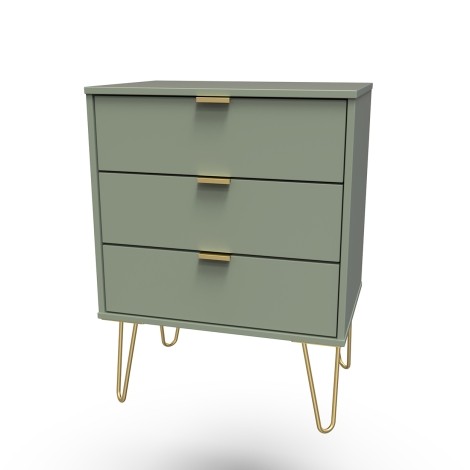 Hong Kong - Reed Green - Medium - Chest of 3 Drawer - Gold Hairpin Leg