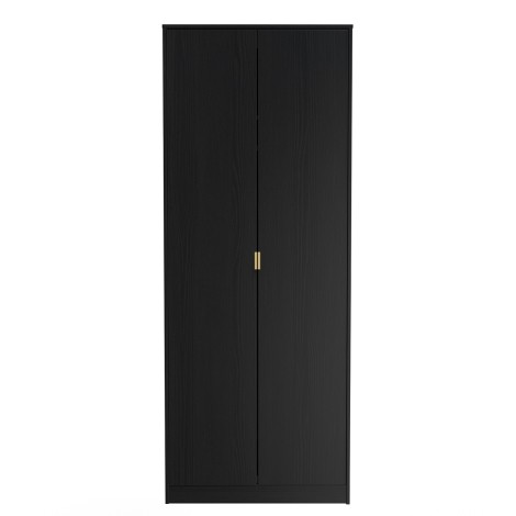 Hong Kong - Black - 2 Door - Plain - Tall - Double Wardrobe - Gold Handle