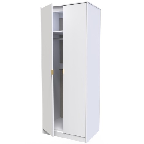 Hong Kong - White Matt - 2 Door - Plain - Tall - Double Wardrobe - Gold Metal Handle