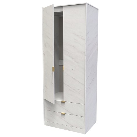 Hong Kong - 2 Door 2 Drawer - Plain - Tall - Double Wardrobe - Marble Finish