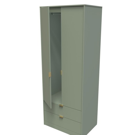 Hong Kong - 2 Door 2 Drawer - Plain - Tall - Double Wardrobe - Reed Green Finish - Gold Metal Handle