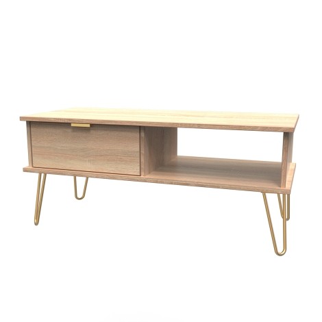 Hong Kong - Bardolino Oak - 1 Drawer - Coffee Table - Gold Hairpin Legs