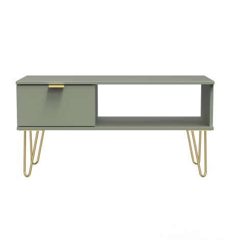 Hong Kong - Reed Green - 1 Drawer - Coffee Table - Gold Hairpin Legs