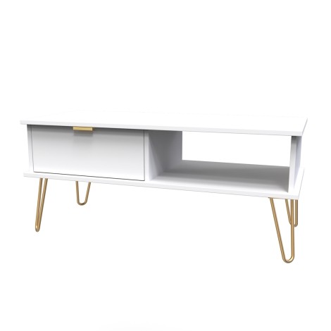 Hong Kong - White Matt - 1 Drawer - Coffee Table - Gold Hairpin Legs
