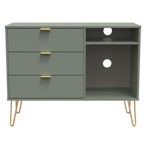 Hong Kong - Reed Green - 3 Drawer - TV Unit - Gold Hairpin Legs