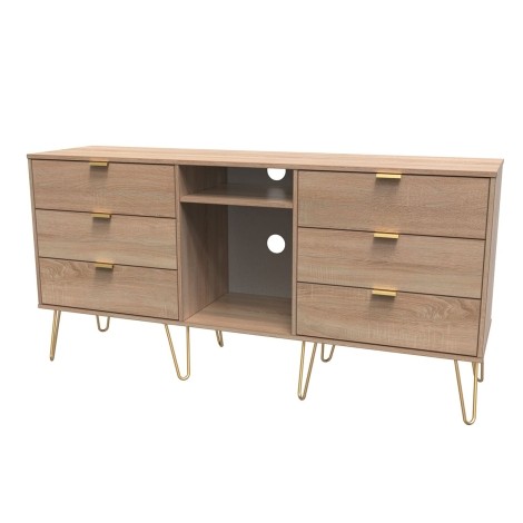 Hong Kong - Bardolino Oak - 6 Drawer - TV Unit - Gold Hairpin Legs