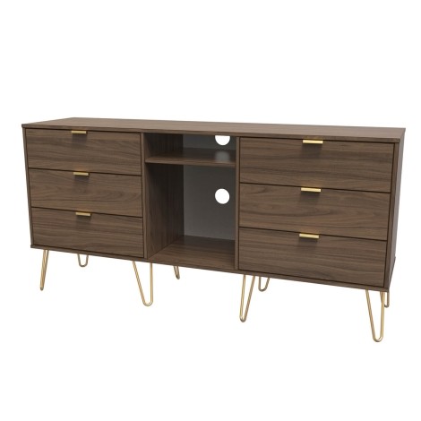 Hong Kong - Carini Walnut - 6 Drawer - TV Unit - Gold Hairpin Legs