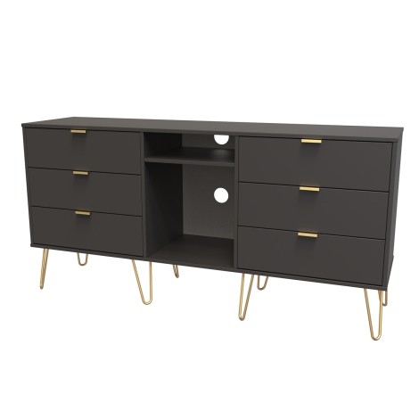 Hong Kong - Graphite - 6 Drawer - TV Unit - Gold Hairpin Legs