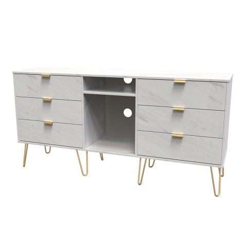 Hong Kong - Marble - 6 Drawer - TV Unit - Gold Hairpin Legs