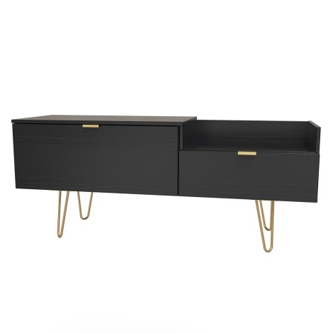 Hong Kong - Black - TV Console Unit - Gold Hairpin Legs