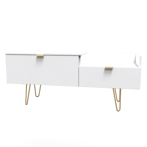 Hong Kong - White Matt - TV Console Unit - Gold Hairpin Legs