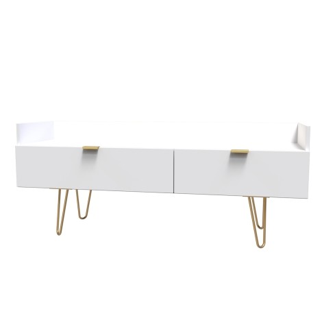 Hong Kong - White Matt - Media Console Unit - Gold Hairpin Legs