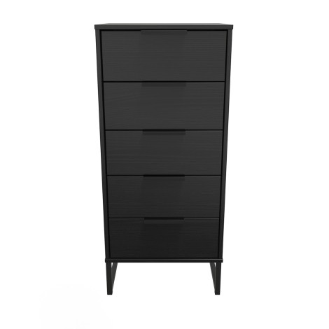 Hong Kong - Black - Narrow - Chest of 5 Drawer - Black Sleigh Leg