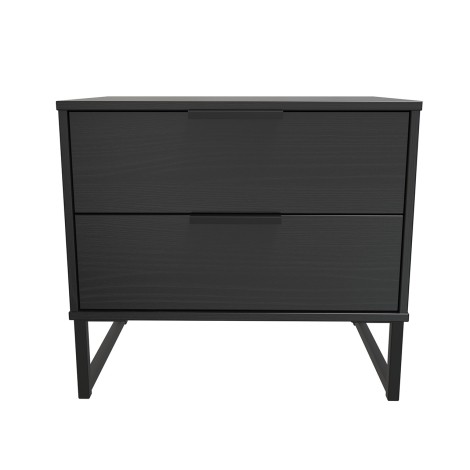Hong Kong - Black - Medium - Chest of 2 Drawer - Black Sleigh Leg