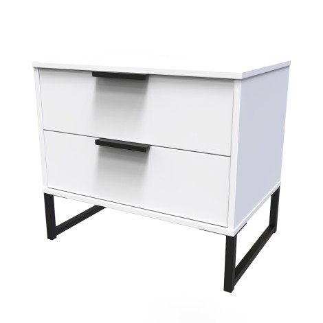 Hong Kong - White Matt - Medium - Chest of 2 Drawer - Black Sleigh Leg