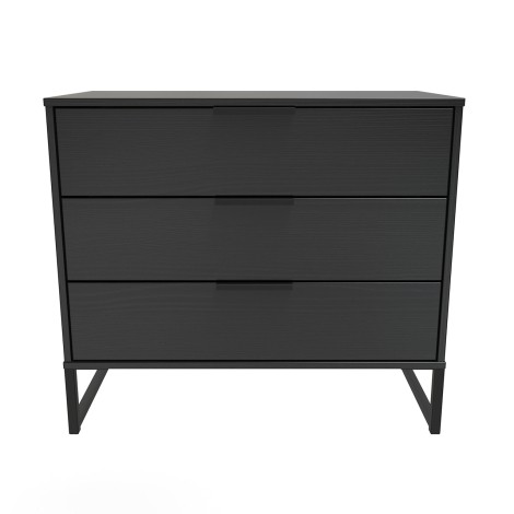 Hong Kong - Black - Chest of 3 Drawer - Black Sleigh Leg