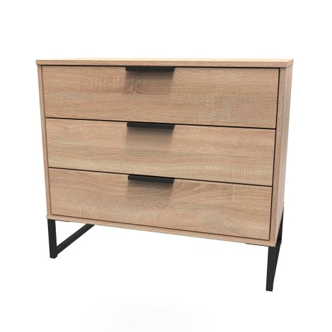 Hong Kong - Bardolino Oak - Chest of 3 Drawer - Black Sleigh Leg