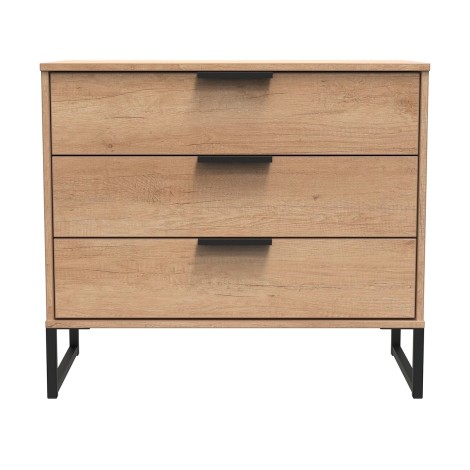 Hong Kong - Nebraska Oak - Chest of 3 Drawer - Black Sleigh Leg