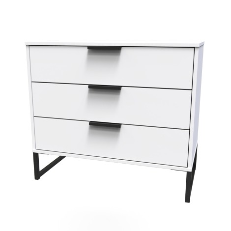 Hong Kong - White Matt - Chest of 3 Drawer - Black Sleigh Leg