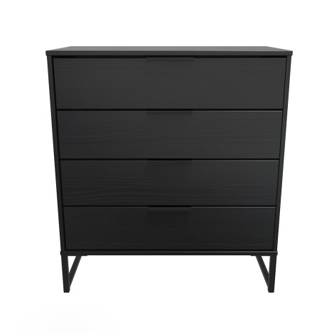 Hong Kong - Black - Chest of 4 Drawer - Black Sleigh Leg
