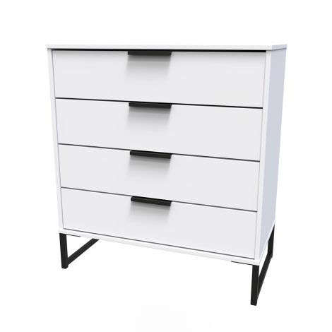 Hong Kong - White Matt - Chest of 4 Drawer - Black Sleigh Leg