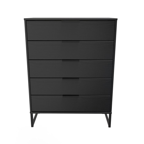 Hong Kong - Black - Chest of 5 Drawer - Black Sleigh Leg