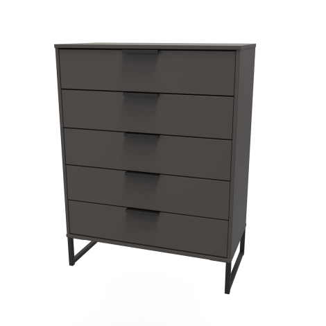 Hong Kong - Graphite - Chest of 5 Drawer - Black Sleigh Leg