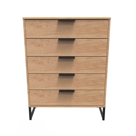 Hong Kong - Nebraska Oak - Chest of 5 Drawer - Black Sleigh Leg