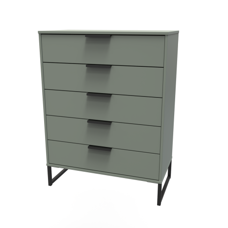 Hong Kong - Reed Green - Chest of 5 Drawer - Black Sleigh Leg
