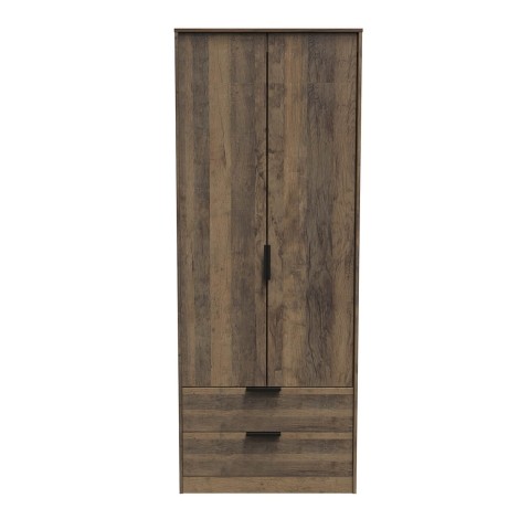 Hong Kong - Vintage Oak Finish - 2 Door 2 Drawer - Plain - Tall - Double Wardrobe