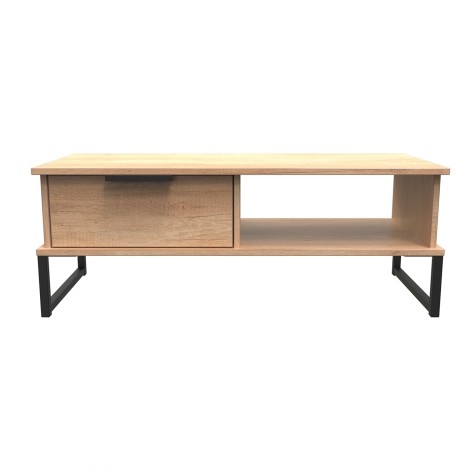 Hong Kong - Nebraska Oak - 1 Drawer - Coffee Table - Black Sleigh Leg