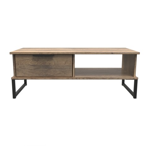 Hong Kong - Vintage Oak - 1 Drawer - Coffee Table - Black Sleigh Legs