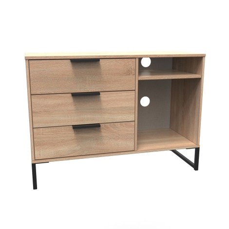 Hong Kong - Bardolino Oak - 3 Drawer - TV Unit - Black Sleigh Legs