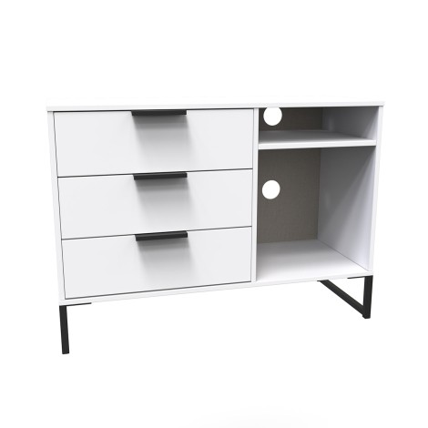 Hong Kong - White Matt - 3 Drawer - TV Unit - Black Sleigh Legs