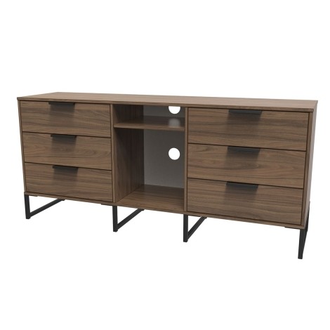 Hong Kong - Carini Walnut - 6 Drawer - TV Unit - Black Sleigh Legs
