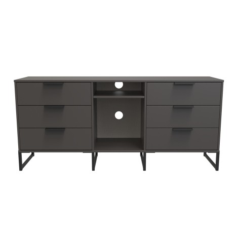 Hong Kong - Graphite - 6 Drawer - TV Unit - Black Sleigh Leg